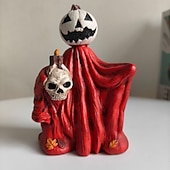 abordables Figurines et ornements-Lot de 2 figurines de fantômes citrouilles d'Halloween, ensemble de statues fantômes en résine avec lanternes en forme de crâne, décoration rustique d'automne pour étagère, cheminée, plateau à étages
