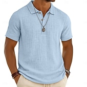 voordelige Heren Klassieke Polo-Voor heren Linnen overhemd Poloshirts Casual Vakantie Klassiek Korte mouw Modieus Effen Kleur Knop Zomer Lente Normale pasvorm Wit Zwart Lichtgroen Grijs Marineblauw Groen Linnen overhemd
