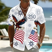  2026 250° T-shirt da uomo aquila con bandiera americana camicia estiva a maniche corte camicia a bottoni patriottica outdoor festival estate primavera colletto aperto stampa 3D blu