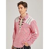 voordelige Bavariaanse Overhemden-Oktoberfest Trachten shirts Rood geruit patroon Vetersluiting aan de voorkant Bavarian Duits Erfenis Weiden Voor heren Carnaval Bierfestival Doek in traditionele stijl