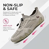 economico Scarpe Casual con Lacci-Scarpe da trekking da uomo beige in mesh, scarpe da trail running con lacci, scarpe da passeggio leggere e antiscivolo per viaggi, campeggio e uso quotidiano.