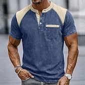 cheap Casual Henley Tee-Men's T Shirt Henley Shirt 100% Cotton Acid Wash Shirt Tee Top Short Sleeve Plain Vintage Streetwear Casual Color Block Garment Dyed Raglan Sleeves Henley Casual Home Street Fall &amp; Winter Summer