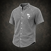 economico Camicie casual eleganti da uomo-camicia da uomo softfade™ camicia casual camicia in denim camicia acid wash capo tinto rosa verde kaki grigio azzurro manica corta tinta unita colletto alla coreana abbigliamento casual quotidiano