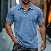 ieftine Polo clasic pentru bărbați-Cămașă spălată cu acid SoftFade™ Cămașă de golf bărbați Casual Afaceri Guler polo rib Tăiată Mâneca scurtă Modă Basic Solid Color Butoane Spălate Vară Primăvară Croială obișnuită Negru Verde deschis