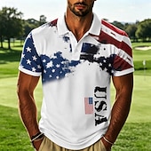  4th of July 2026 250th Men's American US Flag Polo Shirts Short Sleeve Polo Shirts Collared Shirts Casual Athleisure Festival Outfit 3D Print Buttons Breathable Mesh Spring & Summer Blue 1 Blue 3