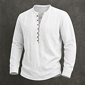  Bărbați Cămașă de in Cămașă popover Cămașă de vară Cămașă casual Simplu Casual Zilnic Alb Negru Bleumarin Albastru celest Manșon Lung Guler de stand Vară Primăvară Îmbrăcăminte Nasturi
