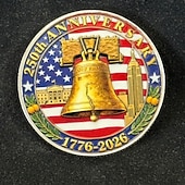  5 monete commemorative del 250° anniversario dell'America, moneta commemorativa patriottica del quinquennio 1776-2026 degli Stati Uniti, Statua della Libertà &Campana della Libertà, souvenir ideale