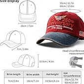  Cappellino da baseball per il 250° anniversario degli Stati Uniti (1776-2026), cappello patriottico ricamato con indipendenza, libertà e democrazia, cappellino vintage con bandiera americana effetto