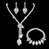 cheap Jewelry Sets-Jewelry Set Three-piece Suit Chrome 1 Necklace 1 Bracelet Earrings Women's Fashion Luxury Jewelry Set For Party