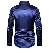 cheap Men's Satin Shirts-Men's Shirt Satin Shirt Dress Shirt Casual Shirt Solid Color Outdoor Work Black White Red Navy Blue Long Sleeve Turndown Summer Spring Clothing Apparel Sequins