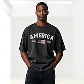cheap Patriotic 250 T-shirts-4th of July 2026 250th Men's American Flag 1776 Acid Wash Shirt Heavyweight T-shirt Short Sleeve T shirt DTG Crew Neck Shirt Patriotic Street Holiday Blue Black Army Green Spring &amp; Summer Clothing