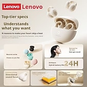 billiga TWS helt trådlösa hörlurar-Lenovo ThinkPlus öppna öronhörlurar, Bluetooth 5.4 luftledningshörlurar med clip-on-funktion, 360 AC HiFi-stereo trådlösa hörlurar med brusreducerande mikrofon, 24 timmars batteritid för sport,