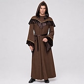 cheap Outerwear-Retro Vintage Medieval Renaissance Floor Length Hoodies Robe Long Sleeves Wizard Monk Fancy Dress Men's Halloween Carnival Performance Renaissance Fair LARP Adults' Robe