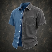 Χαμηλού Κόστους Ανδρικά Smart Casual πουκάμισα-ανδρικό πουκάμισο softfade™ casual πουκάμισο με οξύ βαμμένο μπορντό μωβ χακί στρατιωτικό πράσινο ανοιχτό μπλε κοντομάνικο απλό πουκάμισο γιακάς casual καθημερινά ρούχα κομψό