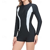 tanie Rash guardy One Piece-Damskie Docieplacze Stroje kąpielowe One Pieces Blokowanie kolorów Zapiąć na zamek błyskawiczny Ochrona UV Elastyczny Długi rękaw Kąpielówki Surfing Plaża Wakacje Lato