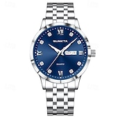 abordables Relojes de Cuarzo-Reloj de negocios de lujo para hombre Sunkta, esfera verde, correa de acero inoxidable bicolor, resistente al agua, movimiento de cuarzo con calendario de día y fecha, números romanos, marcadores de