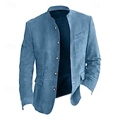 preiswerte Faux-Suede-Jacken-Herren Leichte Jacke Freizeitjacke Imitat-Lederjacke Ausgehen Weich Schnalle Frühling &amp; Herbst Lässig Stehkragen Regulär Hellkaki Schwarz Marineblau Khaki Armeegrün Jacken