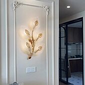 abordables Apliques de pared para interior-Gold LED wall lights, modern wall lights, bionic leaf vanity lamps for bathroom, bedside table wall lamp, perfect for bedroom, living room