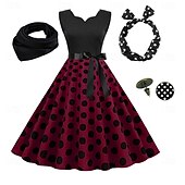 abordables Tenues-Années 1950 Rétro Vintage Rockabilly Robe trapèze Robe Évasée Pois Déguisement Femmes Fête / Soirée Enterrement de Vie de Jeune Fille Adulte Robe Bandeau Robes de soirée