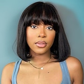 cheap Human Hair Capless Wigs-Machine-made BOBO Human Hair Wig Straight Human Hair 150% Density For Black Women