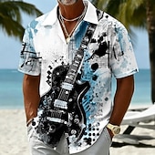 economico Musica e Chitarre-Per uomo Chitarra Strumento musicale Camicia Camicia Estiva Camicia con Bottoni Manica Corta Vintage Retrò All'aperto Vacanza al Mare Estate Primavera Collo ripiegato Stampa 3D Camicie con bottoni