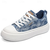 cheap Casual Lace-Up Shoes-Men's Blue Denim Sneakers – Lightweight Lace-Up Casual Shoes, Breathable Comfort Footwear for Travel, Weekend Leisure and Everyday Wear