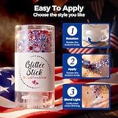  Stick glitterato patriottico per il corpo del 4 luglio, 1/2 stick glitterato rosso, bianco e blu per il viso, glitter impermeabile per il festival del 4 luglio per corpo, capelli e viso, glitter