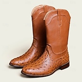 abordables Cowboy &amp; Western Boots-Men's Ostrich Texture Cowboy Boots – Premium Western Leather Boots for Music Festivals, Country Concerts, Outdoor Parties &amp; Bar Nights