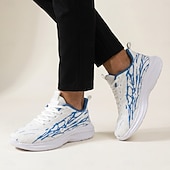 ieftine Adidași casual-Pantofi sport de alergare albi-albaștri pentru bărbați, pantofi sport cu șireturi, pantofi sport ușori, cu pernă, pentru sală, antrenament, exterior