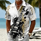 economico Musica e Chitarre-Per uomo Chitarra Strumento musicale Camicia Camicia Estiva Camicia con Bottoni Manica Corta Vintage Retrò All'aperto Vacanza al Mare Estate Primavera Collo ripiegato Stampa 3D Camicie con bottoni