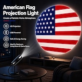 voordelige Decoratieve lichten-Projectielamp met Amerikaanse vlag, patriottische USB-projectorlamp ter ere van het 250-jarig jubileum van de VS, voor het WK voetbal 2026, decoratielamp voor binnen in de slaapkamer, woonkamer,