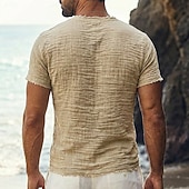 cheap Cotton Linen T-shirts-Men's T Shirt Linen T-Shirt Short Sleeve V Neck Summer Spring Solid Color Plain Textured Vacation Vintage Sports Raw Edge Distressed Casual Home Outdoor White Black Wine Top Tee for Men