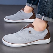 economico Scarpe Casual con Lacci-Sneakers Oxford da uomo grigie in maglia, scarpe stringate eleganti e casual, scarpe comode e leggere per ufficio, viaggi e uso quotidiano.