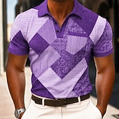  Homme Bloc de Couleur Géométrique Polo Manche Courte Polos Chemises à Col Vêtement décontracté de travaile Extérieur Athleisure Tenue quotidienne Impression 3D Boutons Maille Respirante Printemps