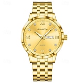abordables Relojes de Cuarzo-Reloj de negocios de lujo para hombre Sunkta, esfera verde, correa de acero inoxidable bicolor, resistente al agua, movimiento de cuarzo con calendario de día y fecha, números romanos, marcadores de