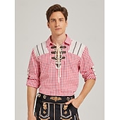 voordelige Bavariaanse Overhemden-Oktoberfest Trachten shirts Rood geruit patroon Vetersluiting aan de voorkant Bavarian Duits Erfenis Weiden Voor heren Carnaval Bierfestival Doek in traditionele stijl