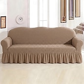 cheap Sofa Cover-Country Style 3D Stretch Sofa Cover with Skirt, Washable Elastic Couch Slipcover for 1/2/3/4 Seater, Fitted Furniture Protector
