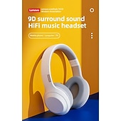 abordables Écouteurs Bluetooth sans fil-Casque sans fil Lenovo ThinkPlus supra-auriculaire, Bluetooth 5.3 avec micro, son stéréo haute fidélité avec basses profondes, oreillettes douces, pliable, idéal pour les jeux, les voyages et le