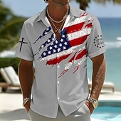 economico Modello di bandiera-Camicia a maniche corte Button Down Patriottica con Bandiera Americana 250° Anniversario Uomini 1776 2026 Top Estivo per Vacanze