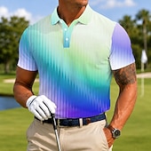 abordables Men's Golf Polo-Men's Gradient Golf Sports Polo Shirts Short Sleeve Polo Shirts Lapel Casual Athleisure 3D Print Buttons Breathable Mesh Summer Spring Blue Purple Green
