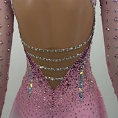 abordables Robes de Patinage Artistique-Robe de patinage artistique Femmes Patinage Robe Rose Patchwork Dos Nu Élastique Entraînement Compétition Tenue de Patinage Classique cristal pailleté manche longue Patinage sur glace Patinage