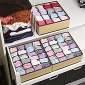 abordables Almacenamiento y organización-Paquete de 2 organizadores de cajones plegables de 24 compartimentos con ganchos: caja portátil para guardar calcetines y ropa interior, ideal para cables y mandos a distancia. Solución de