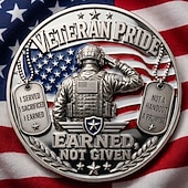  DD-214 Veteran Pride Challenge Coin, 250 Years of American History Commemorative Coin, Veteran Appreciation Collectible Coin, Earned Not Given Patriotic Military Gift