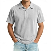 cheap Men's Classic Polo-Men's Corduroy Shirt Polo Shirts Casual Work Lapel Short Sleeve Basic Modern Color Block Textured Pocket Buttons Spring &amp; Summer Blue White Brown Gray Corduroy Shirt