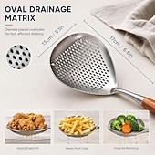 cheap Cooking Utensils-1/2 PCS Wooden Handle Stainless Steel Spider Strainer, 16 Inch Long Handle Deep Fry Skimmer Spoon, Heavy Duty Frying Scoop for French Fries, Pasta, Noodles, Dumplings and Hot Pot, Kitchen Cooking Tool
