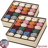 abordables Almacenamiento y organización-Paquete de 2 organizadores de cajones plegables de 24 compartimentos con ganchos: caja portátil para guardar calcetines y ropa interior, ideal para cables y mandos a distancia. Solución de