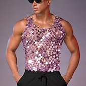 abordables Tapas-Retro Antiguo Disco Años 80 Top tank Sin Mangas Disco Lentejuelas Metálico Brillante Camiseta con cuello redondo Disfraz Hombre Víspera de Todos los Santos Carnaval Fiesta Club nocturno Adulto