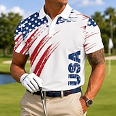  4th of July 2026 250th Men's American US Flag Sports Polo Shirts Short Sleeve Polo Shirts Lapel Casual Athleisure Festival Outfit 3D Print Buttons Breathable Mesh Spring & Summer Blue
