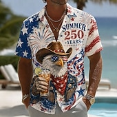  2026 250-årsjubileum Men’s Ørn Amerikansk Flagg Skjorte Sommer Skjorte Knapp Opp Skjorte Korte Ermer Patriotisk Utendørs Festival Sommer Vår Turndown 3D Trykk Krage Skjorter Blå Hvit Hvit 1 off-white