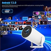 baratos Projetores-Novo HY300 PRO Projetor Inteligente Portátil Android 13.0 1280 * 720 Resolução 28 Memória WIFI LCD Vídeo 720P Home Theater Projetor 4K Bluetooth 5.4 Presente do Dia dos Namorados